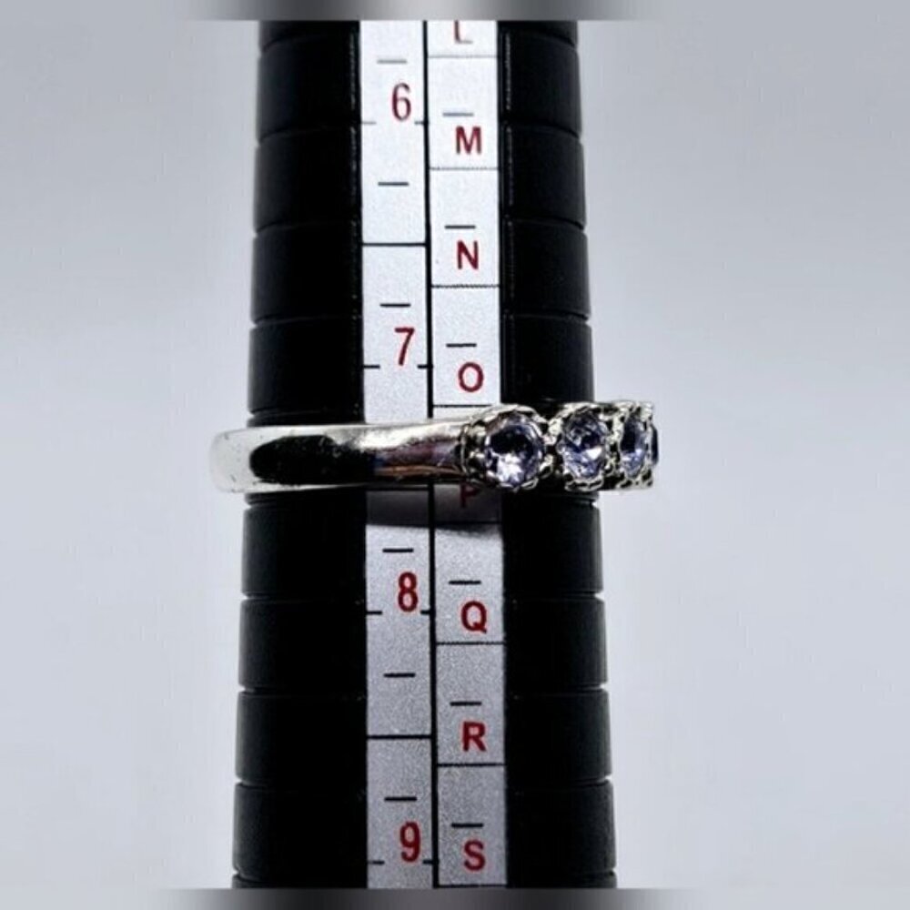 Silver Tone Simulant Tanzanite Band Fashion Ring - Picture 7 of 8